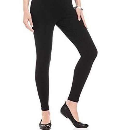 Autumn Anti Fade And Wrinkle Fabric Womens Plain Black Colour Leggings For Casual Wear