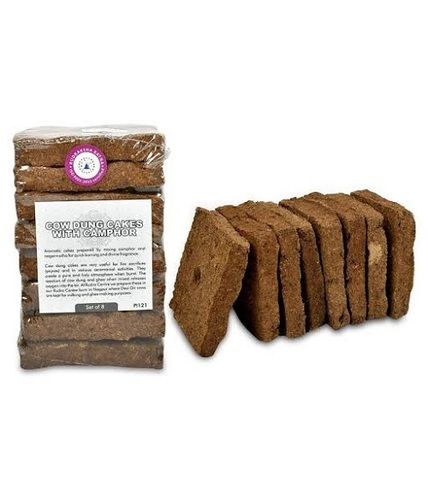 Brown Cow Dung Cakes With Camphor For Havan and Home Pooja, 8 Pieces Set