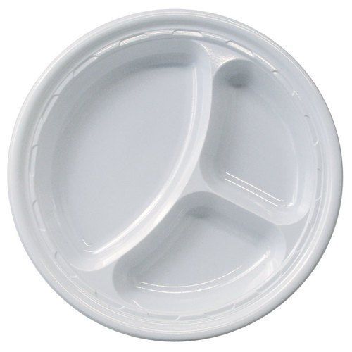 Eco Friendly Biodegradable With 3 Section White Disposable Plastic Plates Size: 7 Inch