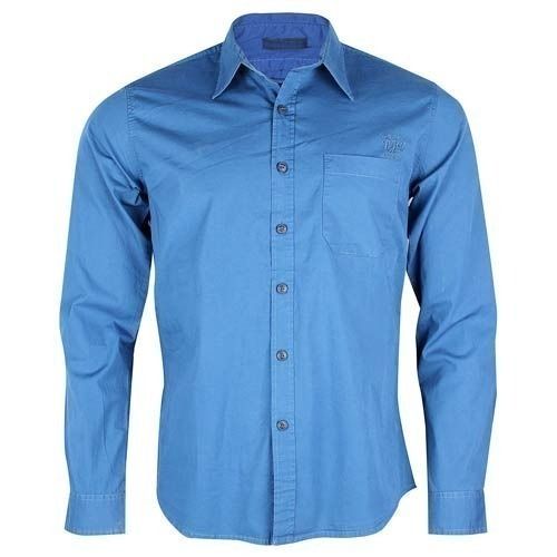  पुरुषों के लिए फुल स्लीव 100 प्रतिशत कॉटन फ़ैब्रिक नीली प्लेन फॉर्मल शर्ट 
