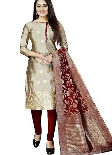Golden And Maroon Colour Fancy Printed Cotton Fabric Silk Salwar Suits For Casual Wear