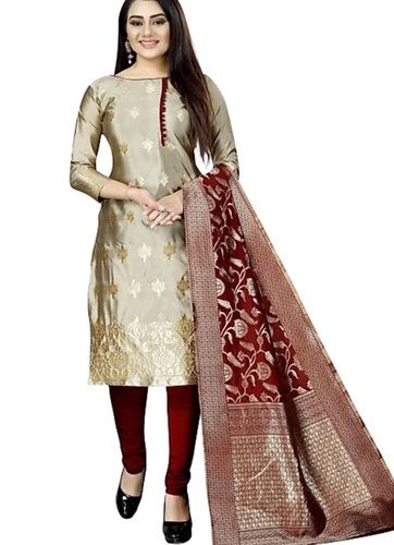 Goldan Golden And Maroon Colour Fancy Printed Cotton Fabric Silk Salwar Suits For Casual Wear