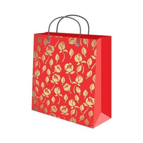 फ्लेक्सिलूप हैंडल के साथ हैंडल किए गए लाल रंग के प्रिंटेड शॉपिंग पेपर बैग