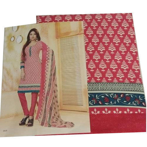 Ladies Red And Cream Colour Printed Cotton Salwar Material 