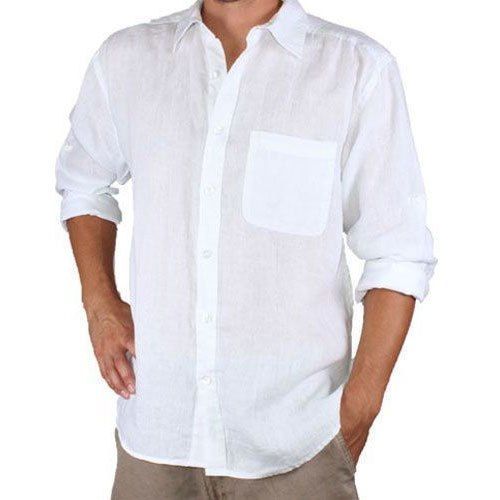 Plain Cotton Linen Full Sleeves Regular Fit Casual White Shirt For Men ...