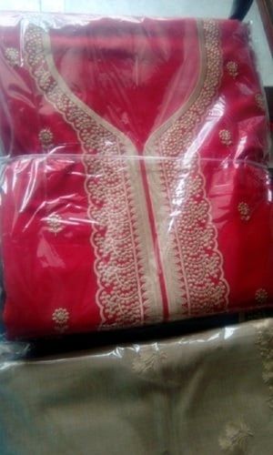 Printed Pure Cotton Silk Fabric Latest Woolen Red Color Ladies Kurta For Casual And Regular Wear