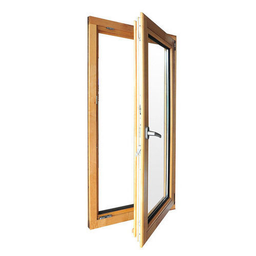 Wood Simple And Plain Brown Colour Push Type Glass Window With Wooden Frame