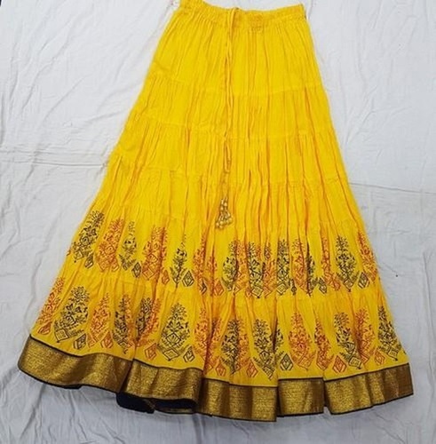 Blue Yellow Ethnic Print Maxi Skirt - Frionkandy