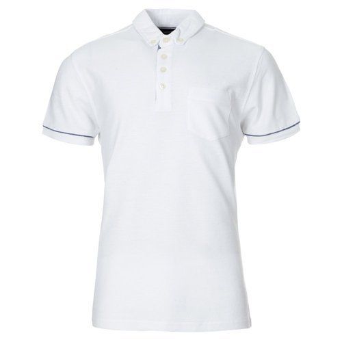 Cotton Anti Wrinkle And Fade Plain Pure White Half Sleeve Knit Polo T Shirt For Men