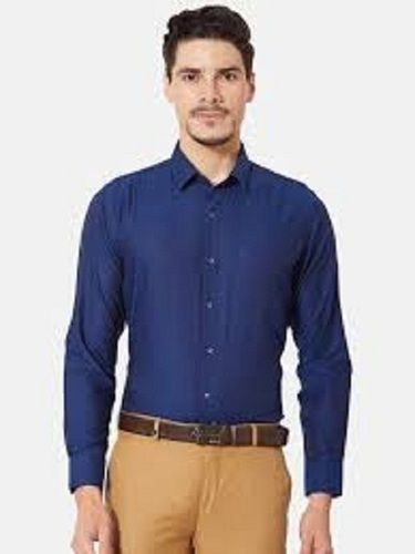 Anti Wrinkle Button Closure 100% Cotton Casual Wear Full Sleeves Blue Mens Shirt Age Group: Customize