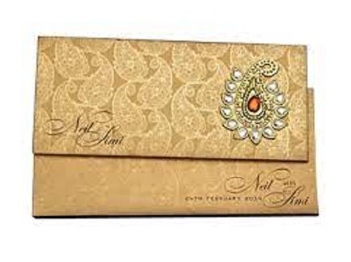 Golden Color Printed Premium Wedding Invitation Cards Suitable For Marriage 