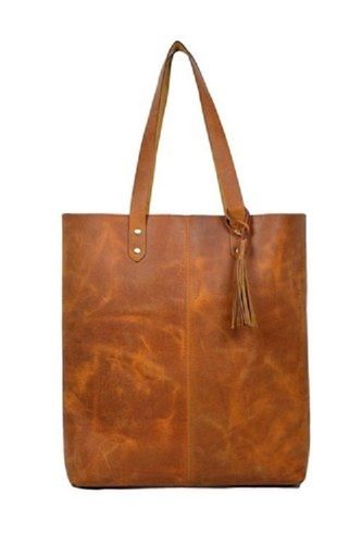 Ladies Moisture-Proof Lightweighted Plain Leather Brown Shoulder Tote Bag Design: Simple