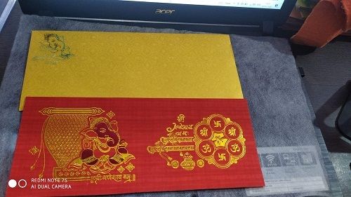 Varnish Red And Yellow Color Premium Unique Printed Design Wedding Invitation Card