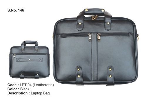 Black Lightweighted Solid Leatherette Laptop Bag With Zippered Closure And Handle