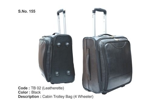 Black Solid Leatherette Lightweighted Cabin Trolley Bag For Travelling