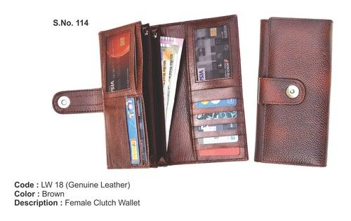 Ladies Brown Solid Genuine Leather Lightweighted Clutch Bags Design: Plain