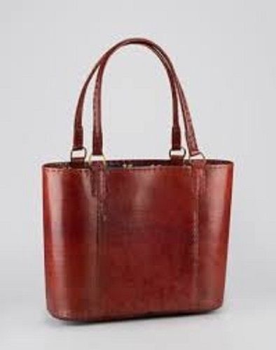 Ladies Lightweighted Plain Leather Brown Zipper-Closure Shoulder Tote Bag Design: Simple