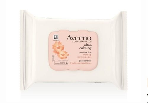 White 25 Wipes Aveeno Wipes, Makeup Removing, Ultra-Calming, Remove Dirt And Makeup Suitable For All Skin Type