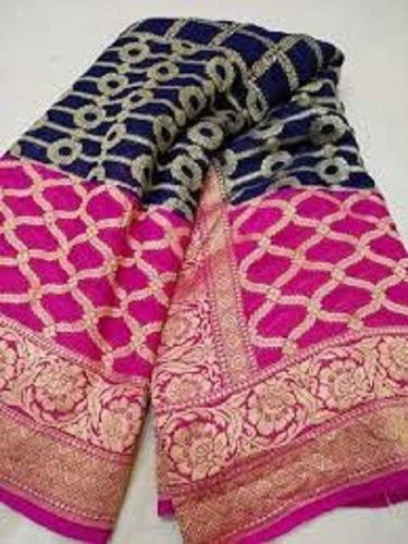 Cotton Silk Eco Friendly Comfortable To Wear Party Wear Pink And Blue Printed Ladies Sarees