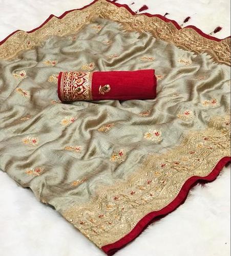 Vichitra Embroidery Silk Sarees For Party And Wedding Wear