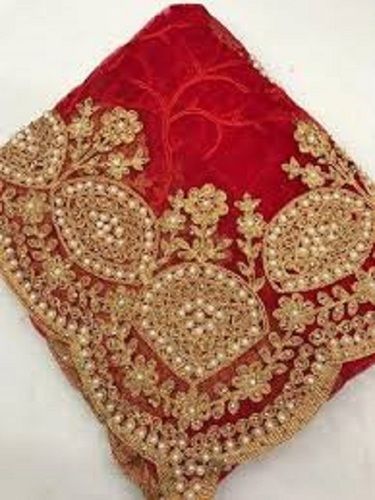 Party Wear Eye Catching Look Heavy Net Pearl Stone Work Embroidery Work Red Ladies Saree