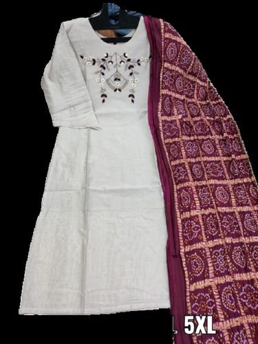 Ladies Embroidered White Red Cotton Full Sleeves Kurta Pjama Dupatta Set Decoration Material: Stones