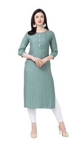 3/4 Sleeves Stylish And Trendy Women Striped Viscose Straight Kurta (Green)