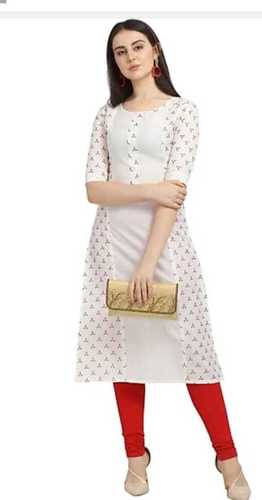 Breathable And Washable White Color Womens Galaxy Cotton Design Printed Kurti Decoration Material: Paint