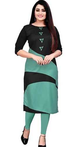 Indian Comfortable And Washable Black And Green Women Printed Poly Crepe Straight Kurta