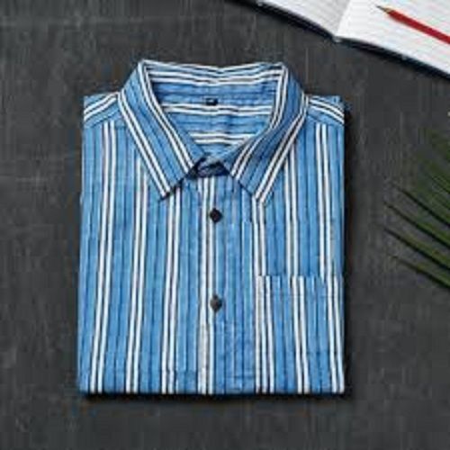 Mens Casual Wear Full Sleeves Blue And White Checked Cotton Shirt