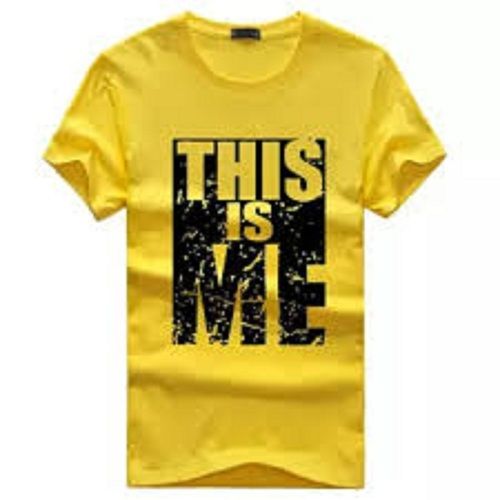 Mens Casual Wear Short Sleeves Round-Neck Yellow Printed Cotton T-Shirt