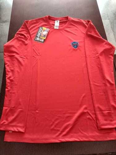 Mens Red Nylon Plain Stretcheable Full Sleeves Sports T-shirt For Daily Wear