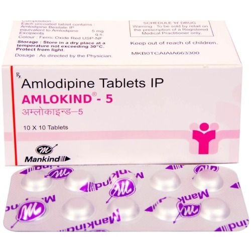 Amlokind- 5 Amlodipine Tablets IP, 10x10 Tablets Blister Pack For High Blood Pressure Treatment