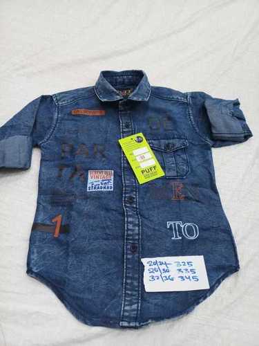 Best Price Boys Full Sleeves Denim Blue Printed Casual Shirts For Regular Wear Age Group: Upto 7 Years