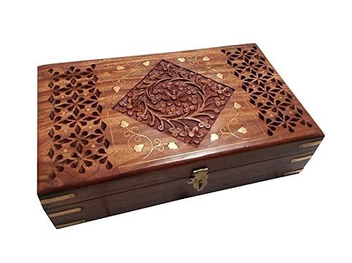 Rectangular Brown Decorative Wooden Box For Keeping Jewelry