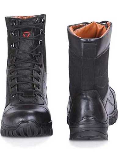 Breathable Mens Black Genuine Leather Perfect Long Semi Round Ankle Length Combat Army Boots