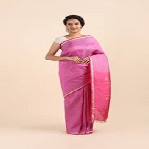 Pink Color Embroidered Printed Work Bollywood Style Cotton Silk Saree With Blouse Piece