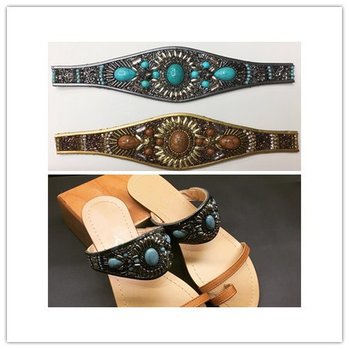 मल्टी कलर्स लेडीज़ बीड्स एंड स्टोन चेन एडहेसिव फुटवियर अपर