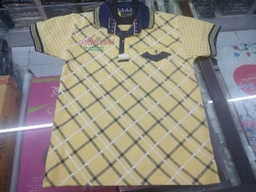 Yellow Color Printed Pattern Neck Collar Half Sleeves Slim Fit Boys T- Shirt Age Group: 5-10