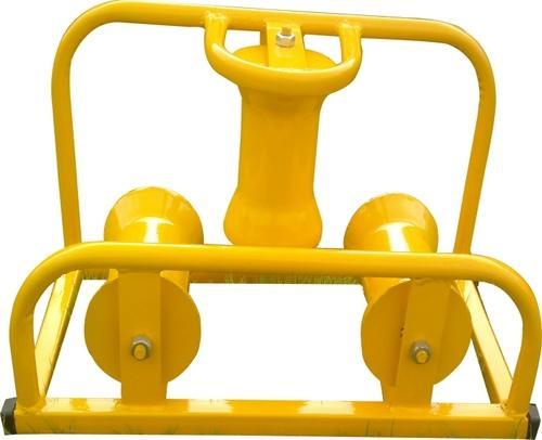 Precisely Designed Yellow Mild Steel Triple Corner Cable Roller For Cable Laying And Cable Pulling