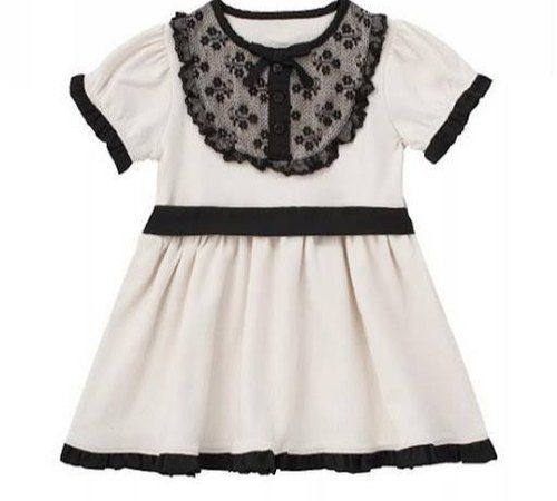 100% Cotton White Colour Kids Frock With Black Piping And Design In The Neck Area Decoration Material: Cloths