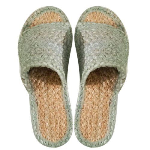 Green Colored Fancy Jute Slippers With Stylish Look And Anti Slip Nature