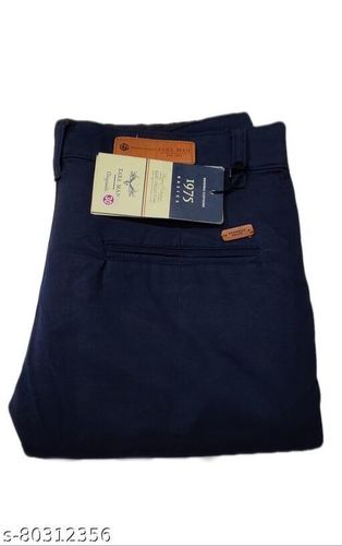 पॉलिएस्टर आरामदायक और धोने योग्य गर्मियों और सर्दियों में पहनने योग्य पुरुषों के लिए गहरा नीला स्लिम फिट कॉटन पैंट