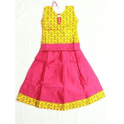 Embroidered Pattern Designer Kids Wear Pink And Yellow Color