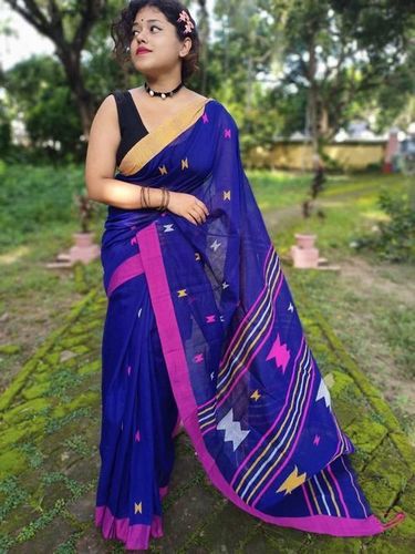 Daily Wear Ladies Designer Beautiful Patch Blue Printed Patch Work Cotton Silk Saree With Blouse