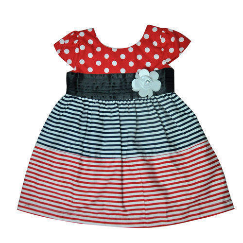 Red With White Color And Black Color Belt Casual Wear Printed Baby Frock