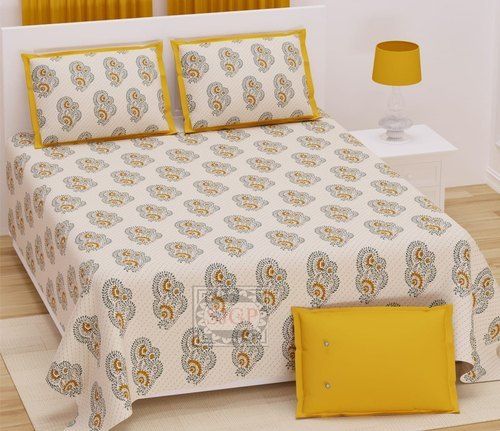  Light Weight And Comfortable Yellow Shaded Cotton Printed Bed Sheet For Home, Hotel