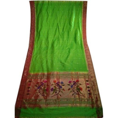 Summer 100% Pure Silk Designer Ladies Parro Green Handmade Pure Silk Saree