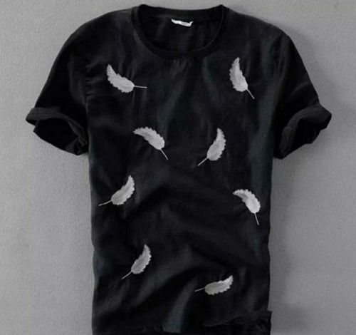 Breathable And Washable Black Color Pure Cotton Printed Pattern Short Sleeves Casual Wear T- Shirts For Mens