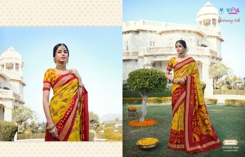 Eye Catching Look Ladies Yellow And Red Traditional Gulmarg Silk Sarees With Blouse